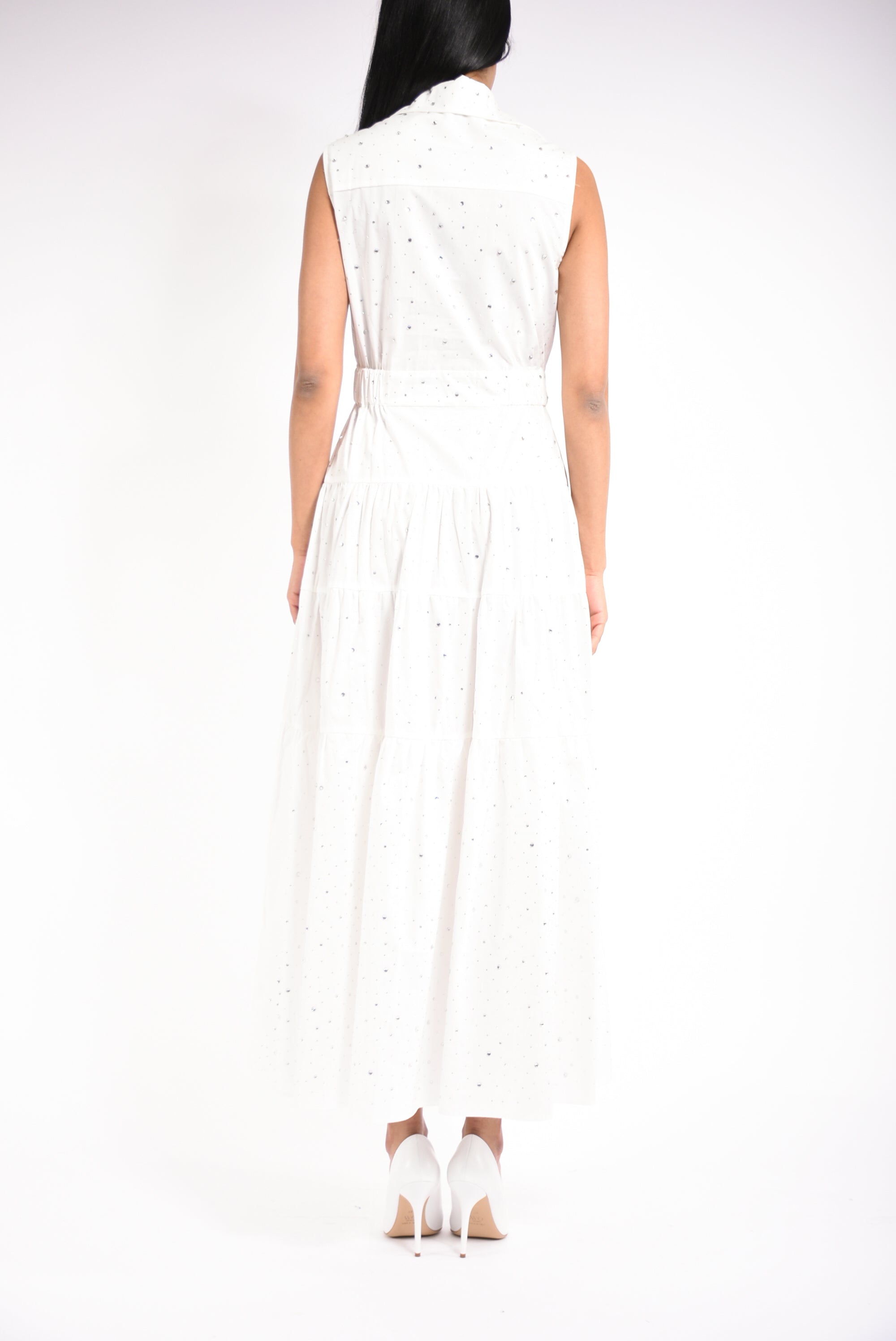 abito lungo in cotone con strass
