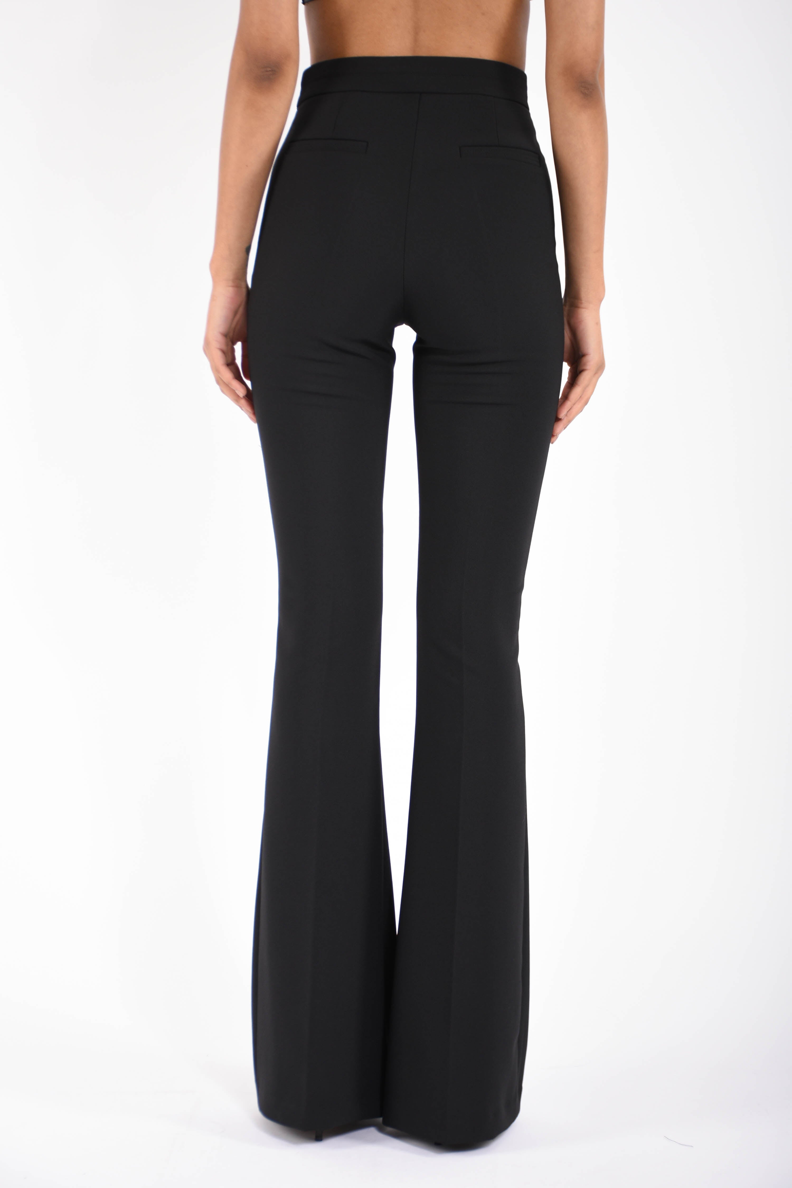 Pantaloni in doppio crêpe stretch con logo charm
