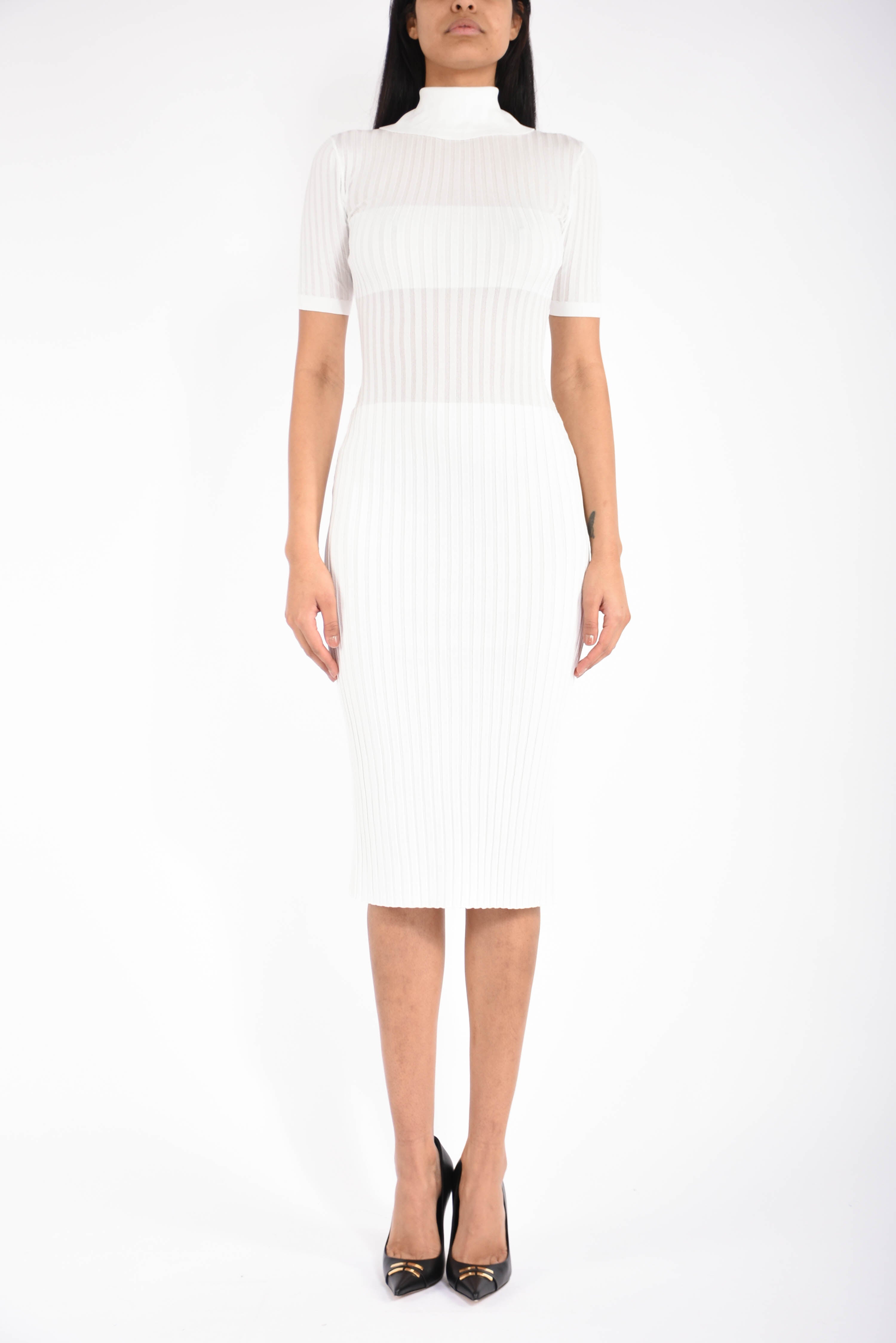 Abito midi in maglia con trasparenze