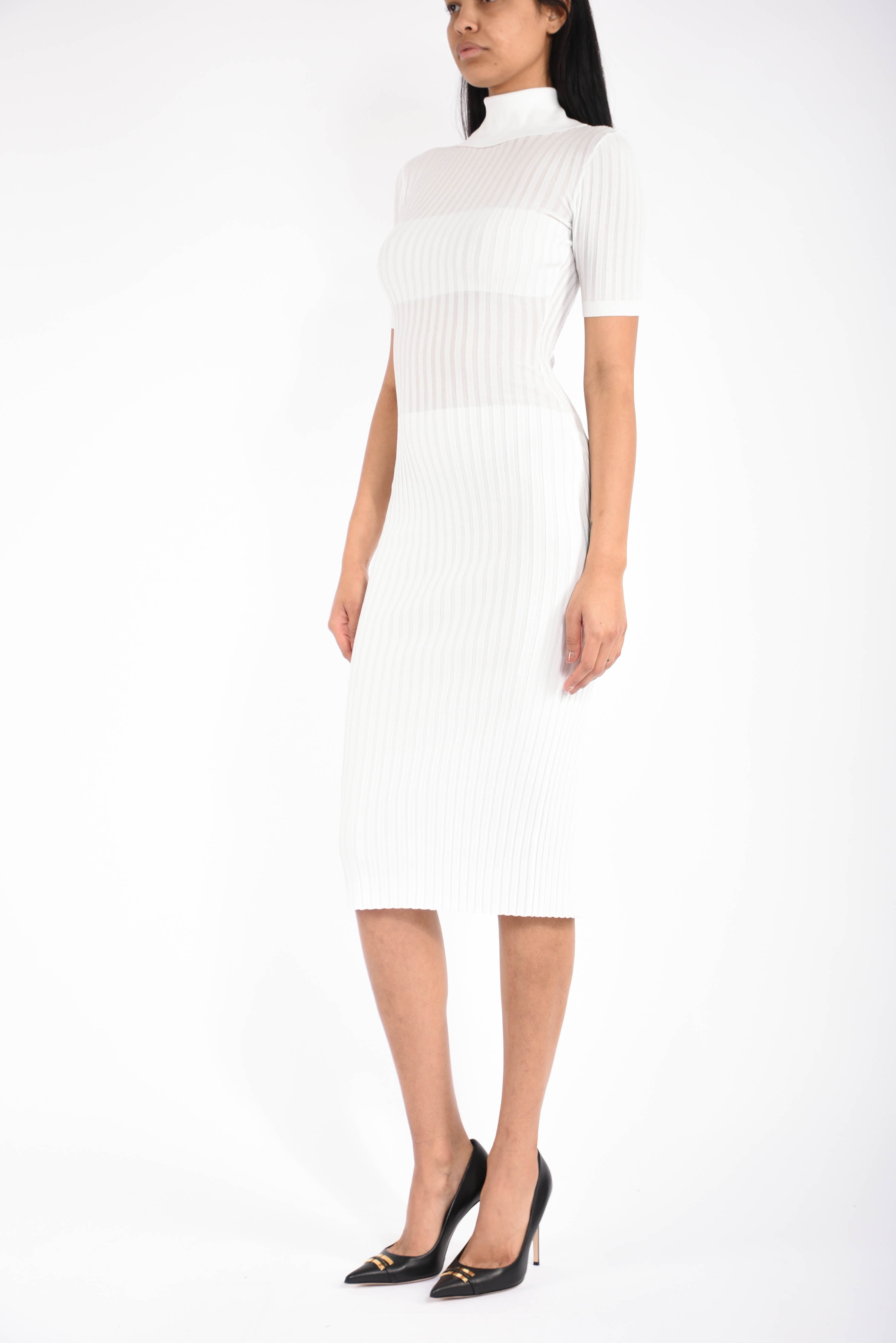 Abito midi in maglia con trasparenze
