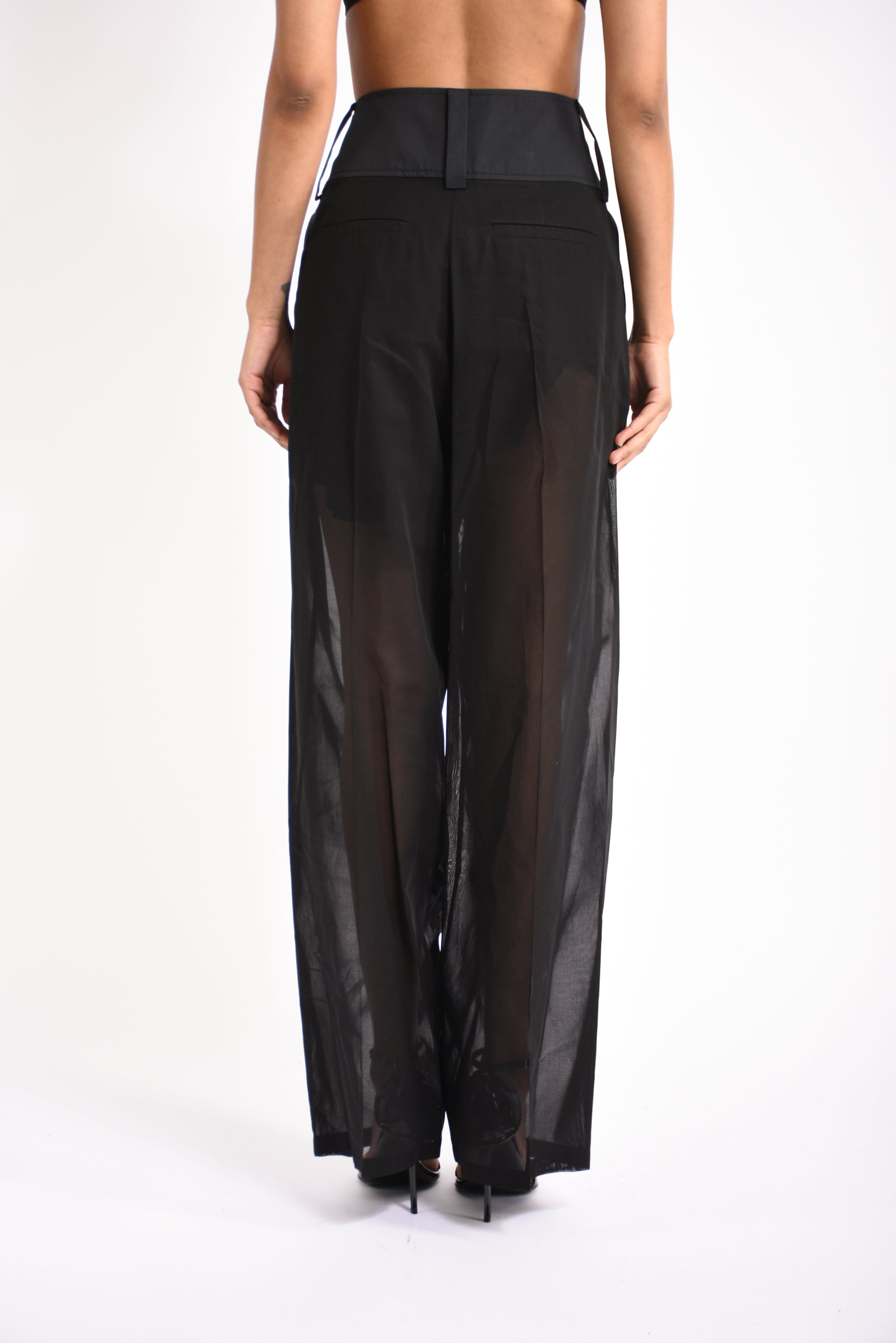 pantaloni in voile di organza ferito
