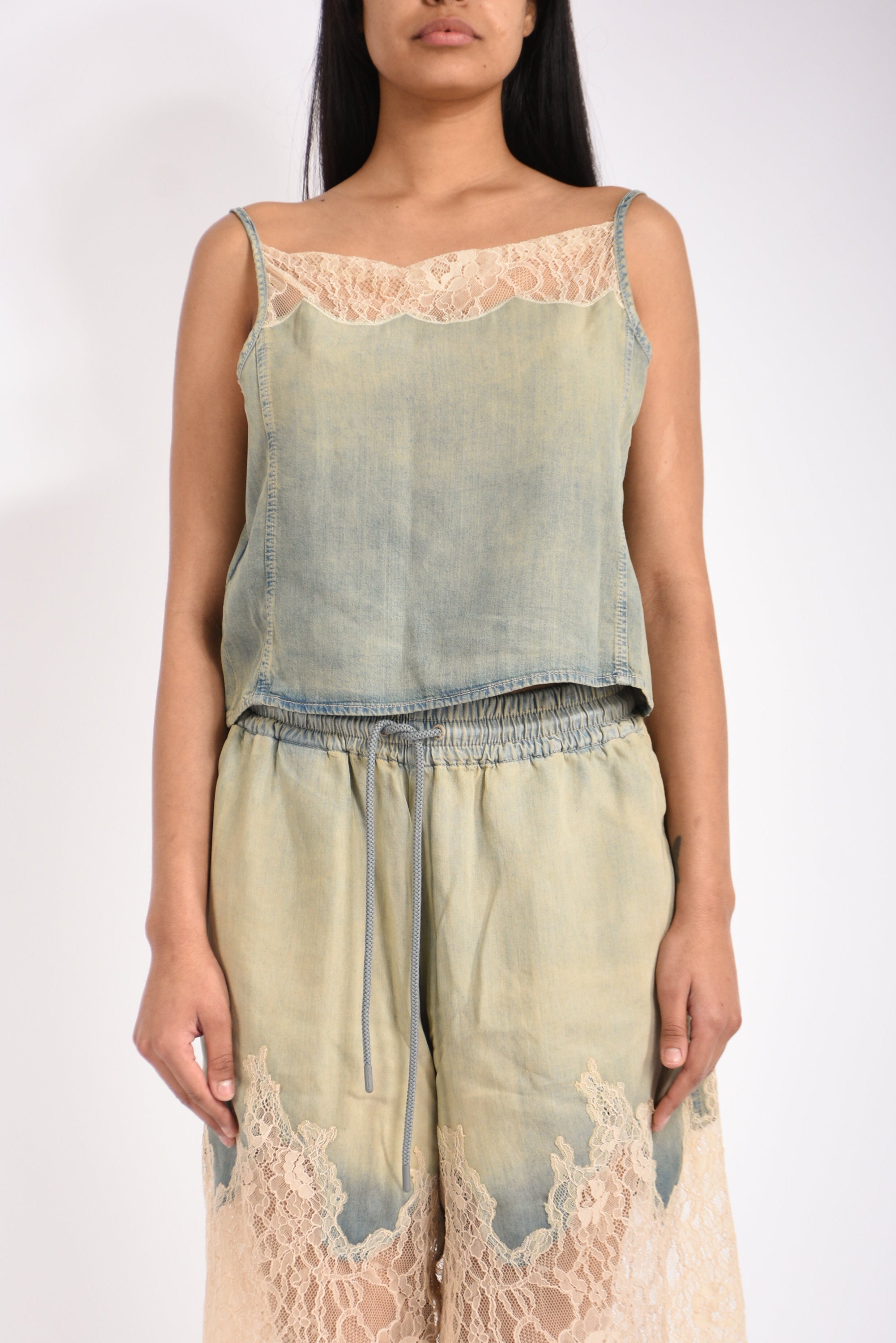 top in pizzo e denim de-mery-s