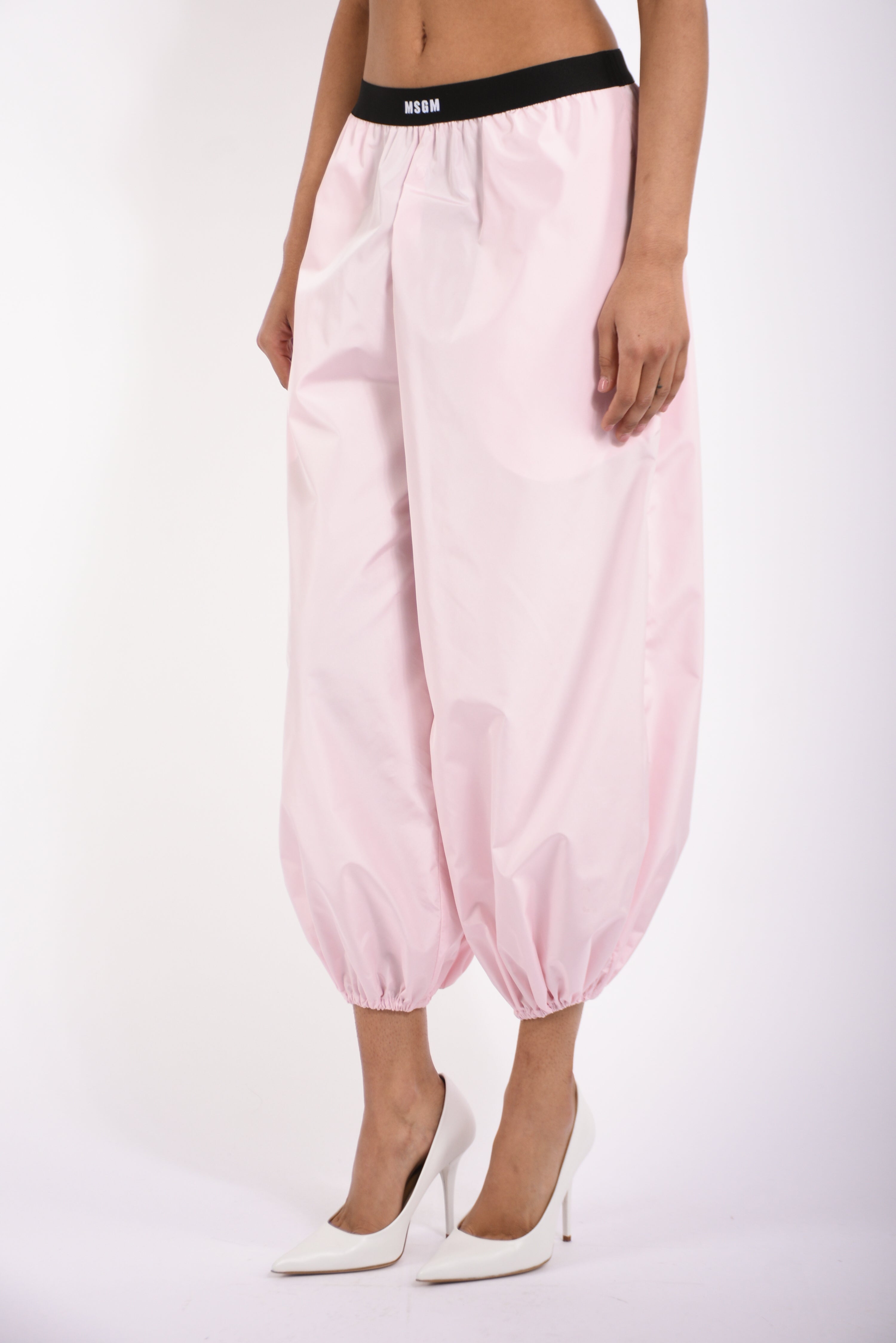 pantaloni in taffetà con logato in vita