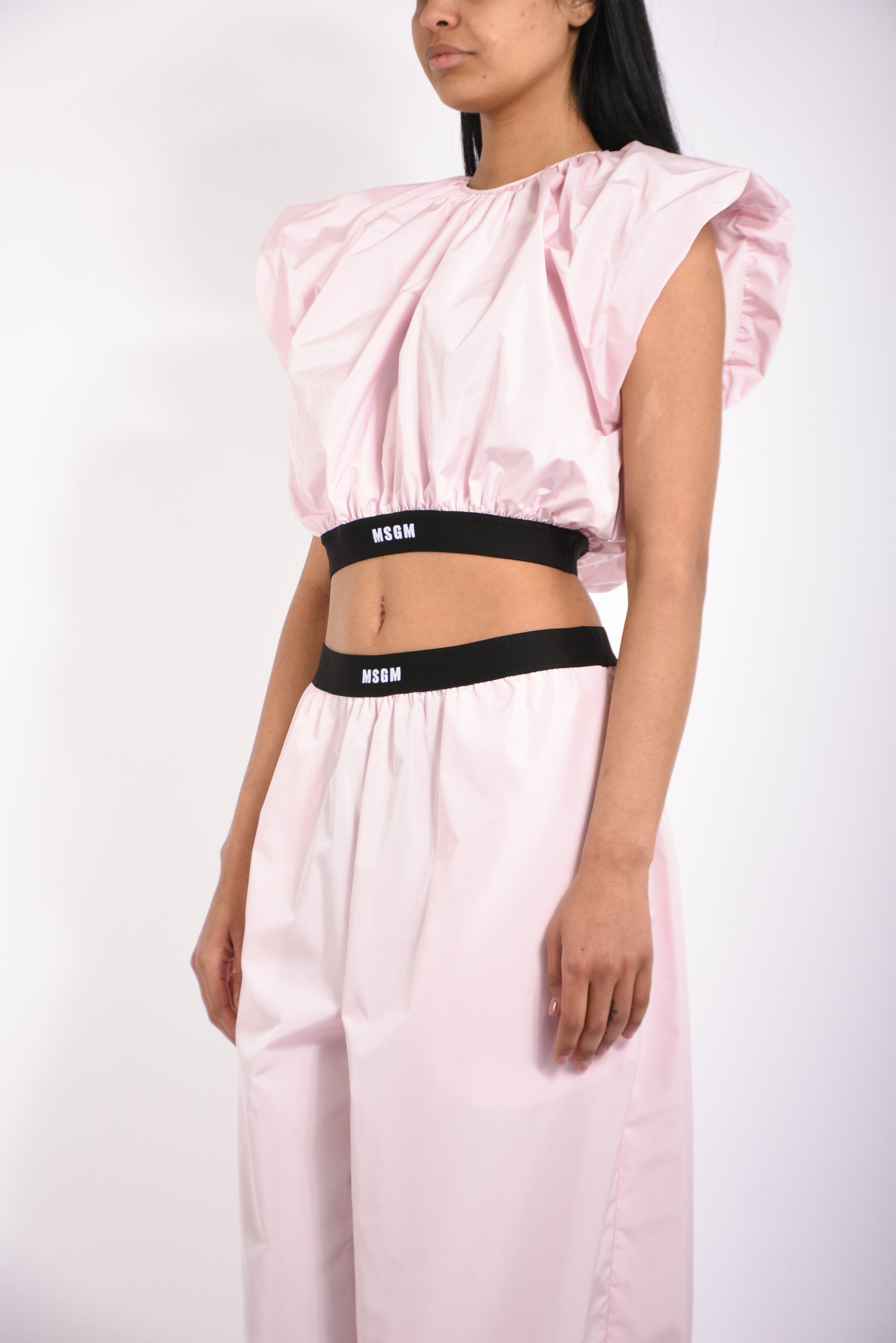 blusa crop in taffetà