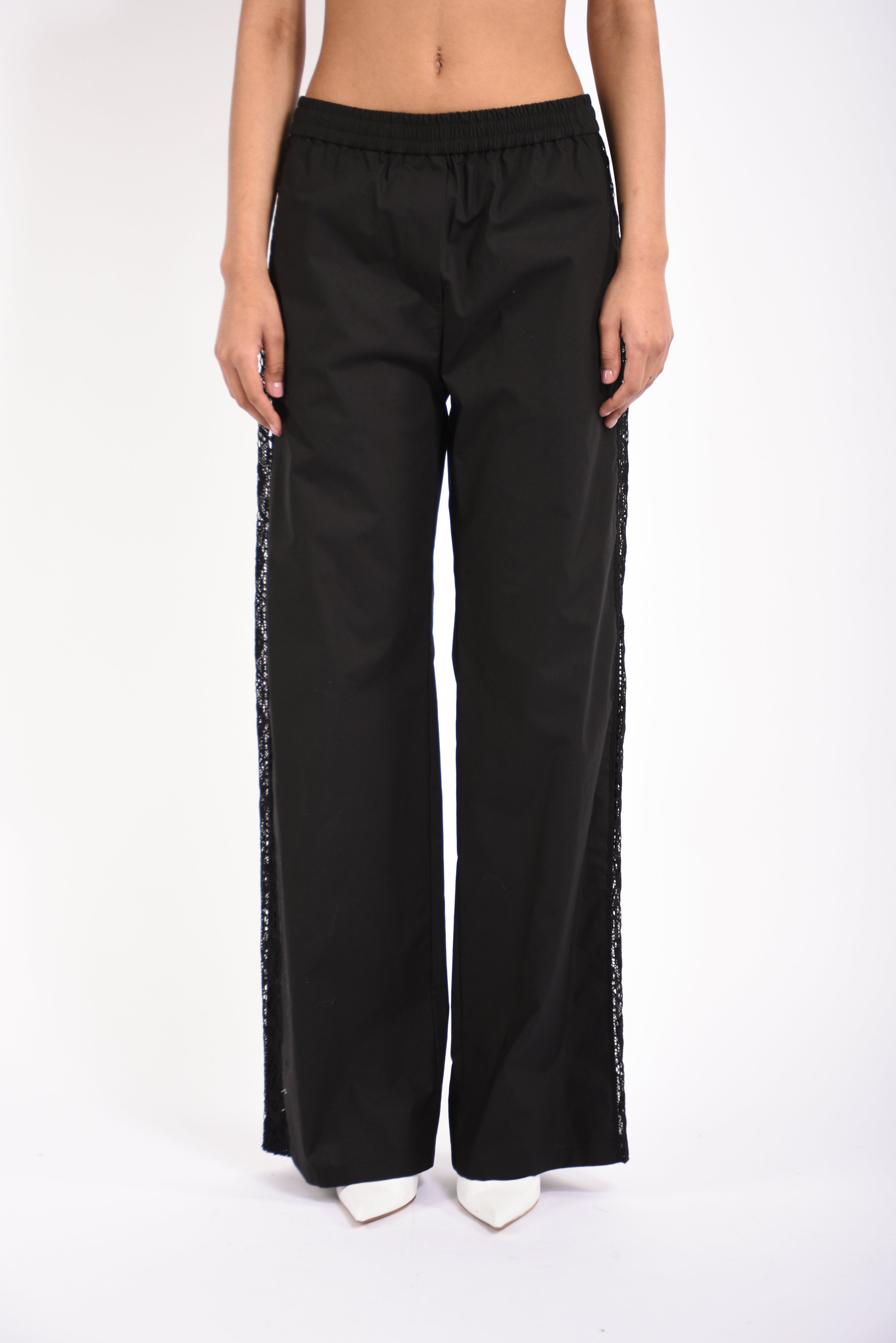 pantaloni a gamba larga con dettagli pizzo