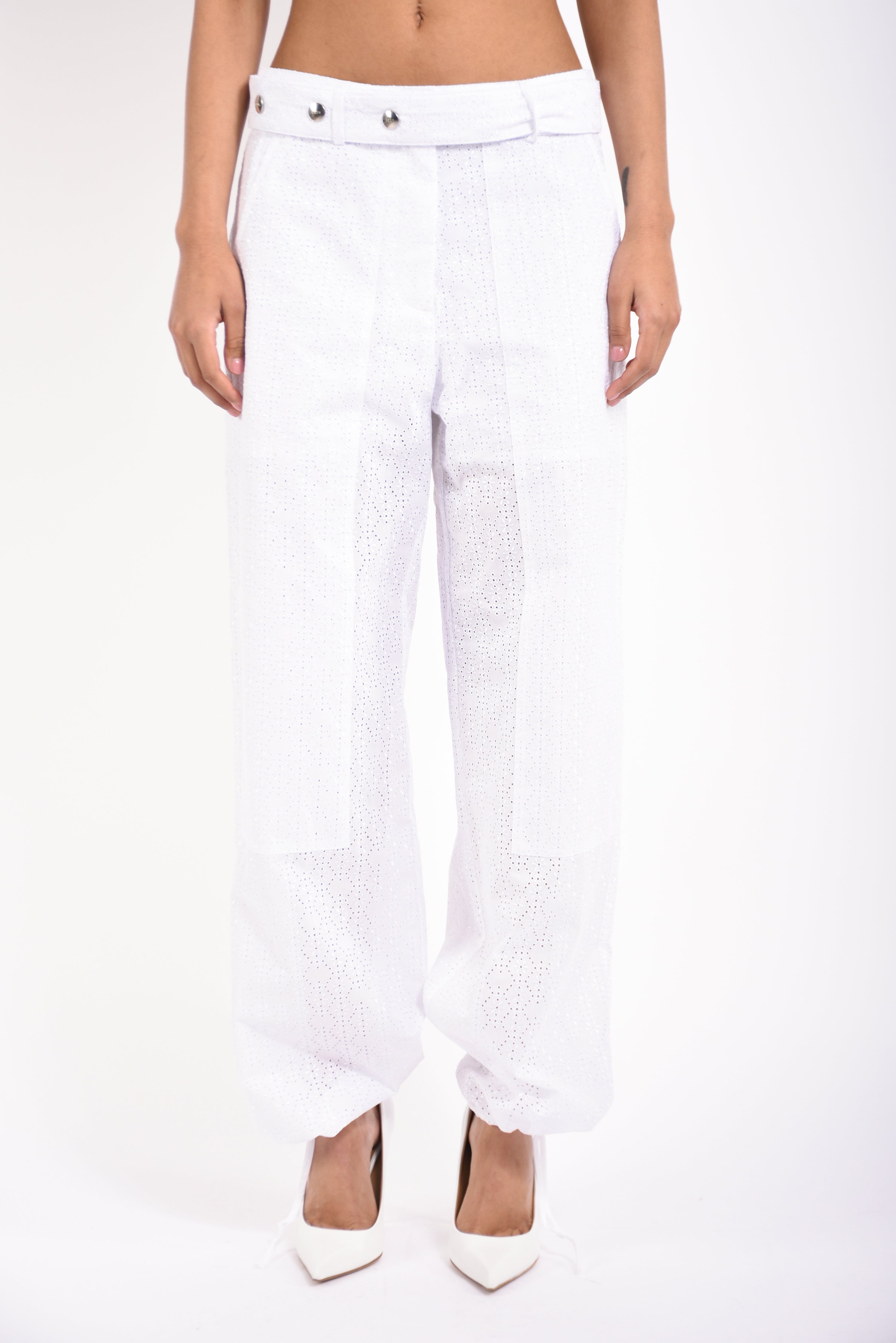 pantaloni a gamba larga in popeline