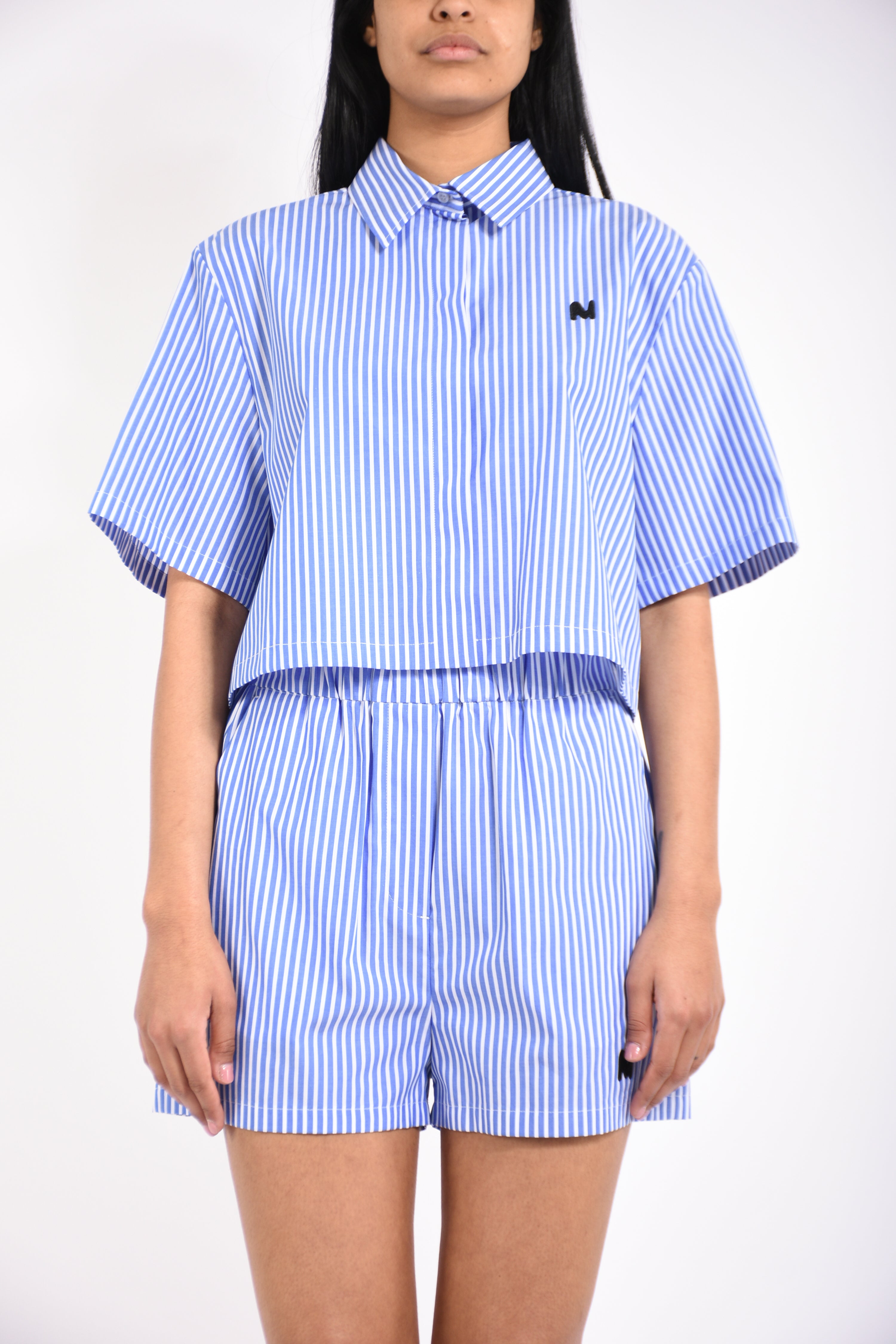 camicia crop in popeline a righe