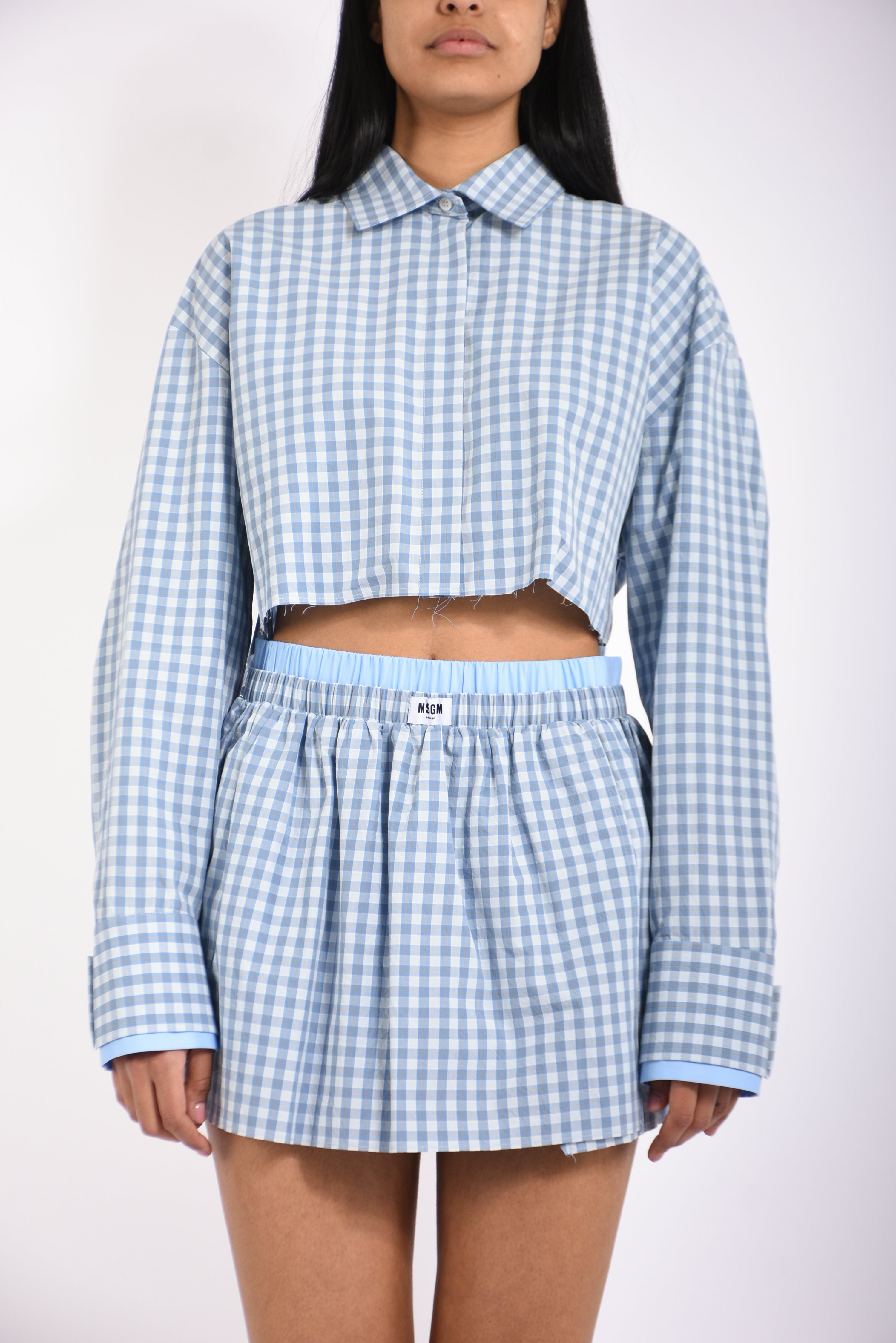 camicia crop con motivo check