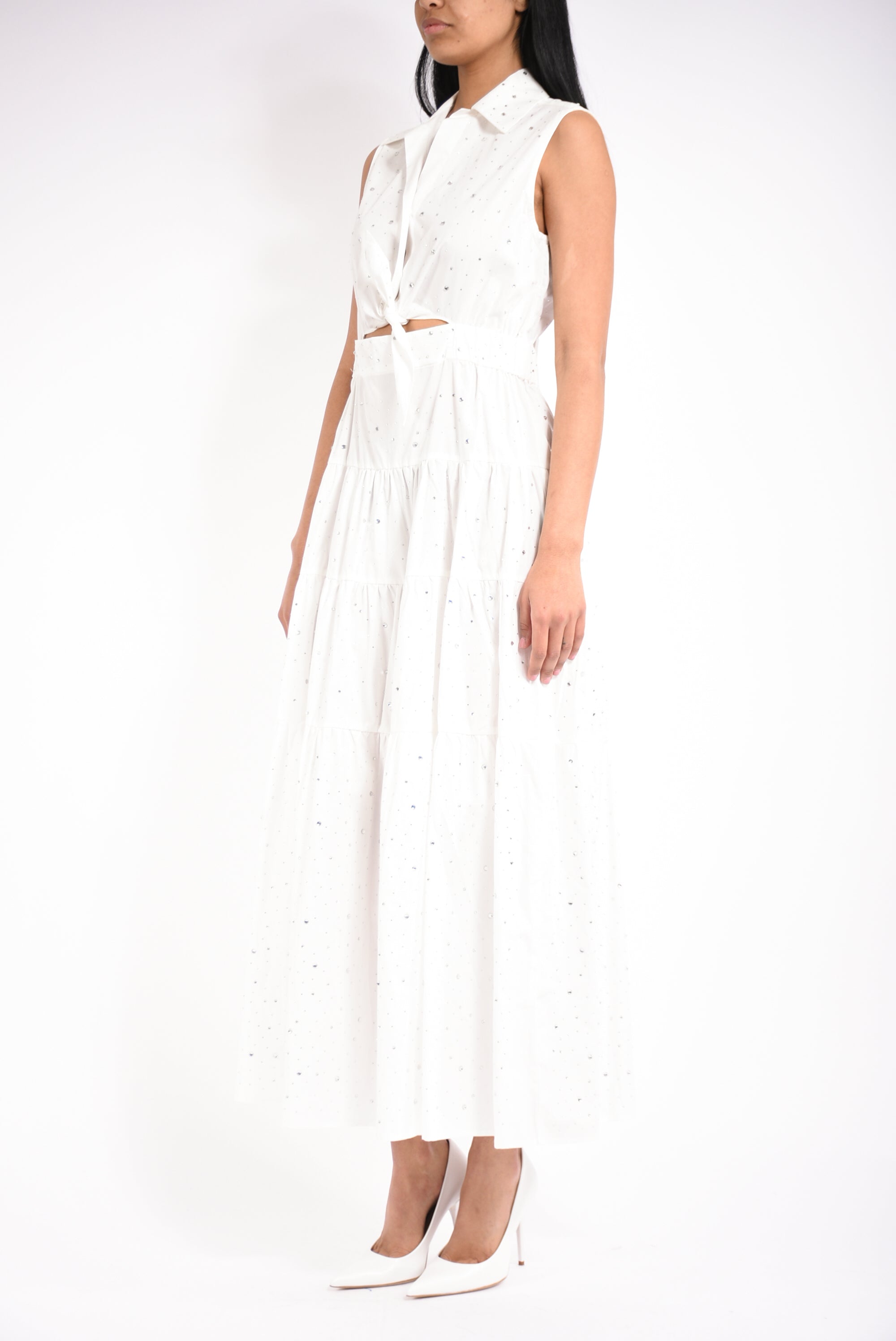 abito lungo in cotone con strass