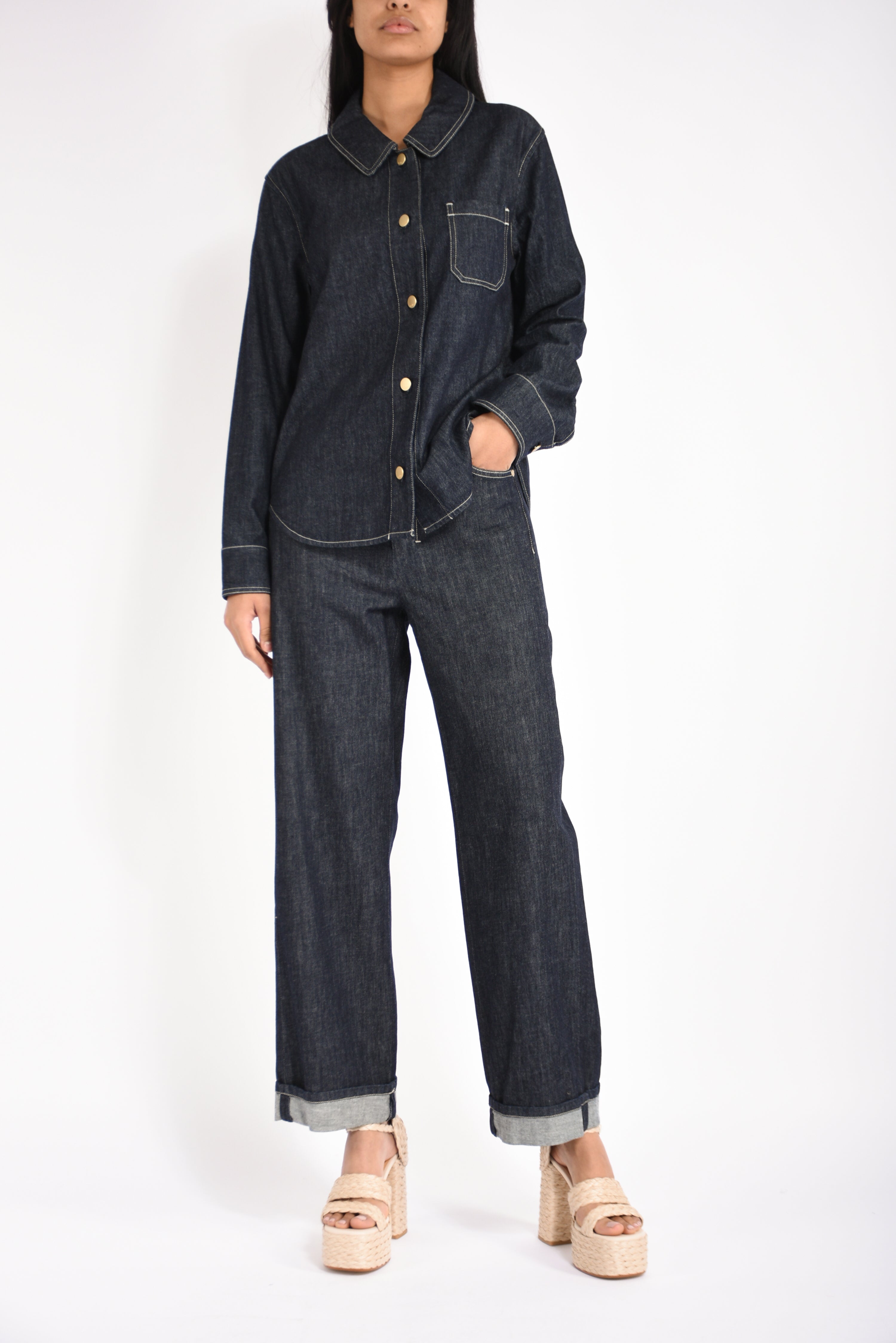 Jeans in denim con risvolto chiara