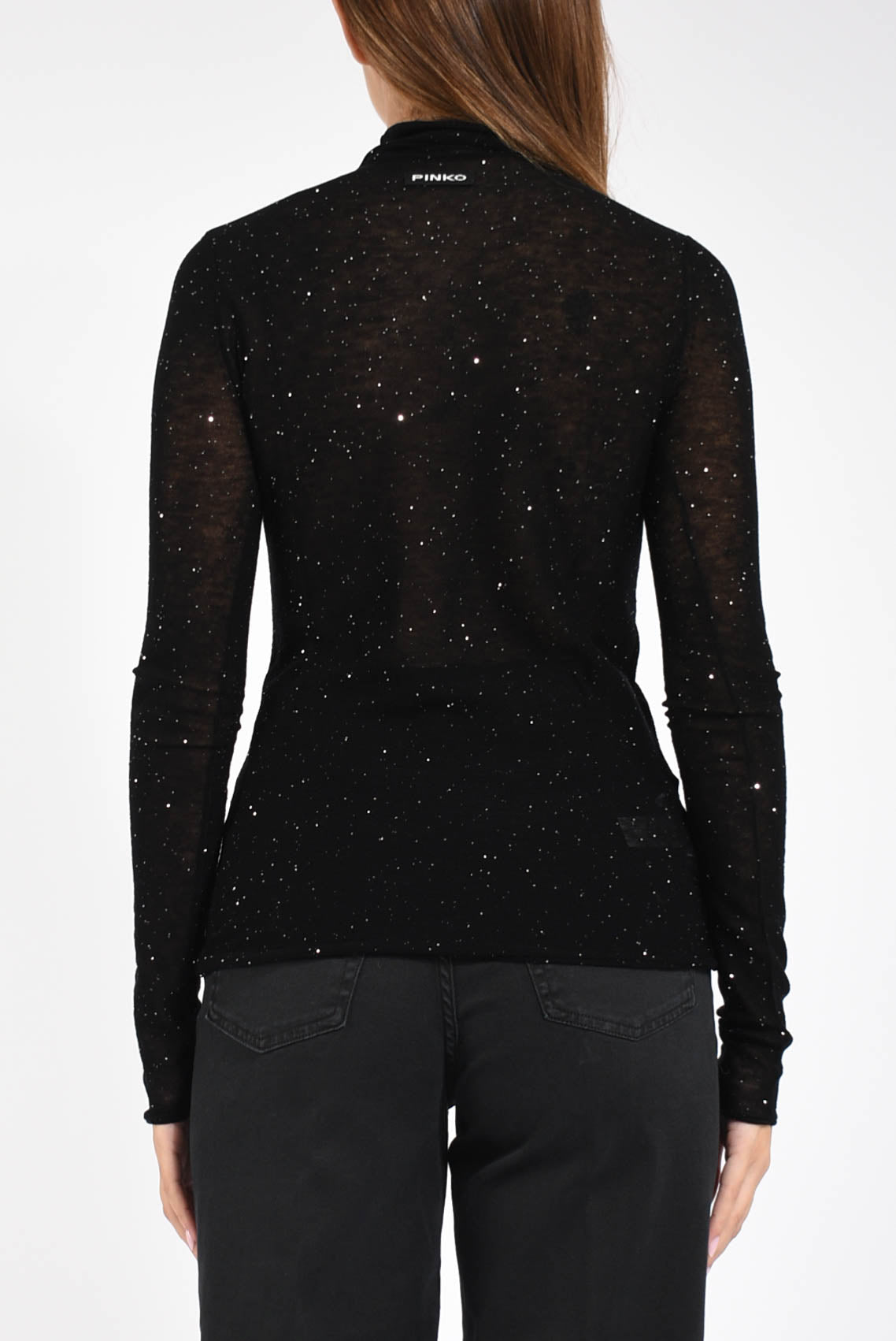 Maglia con micro paillettes moss